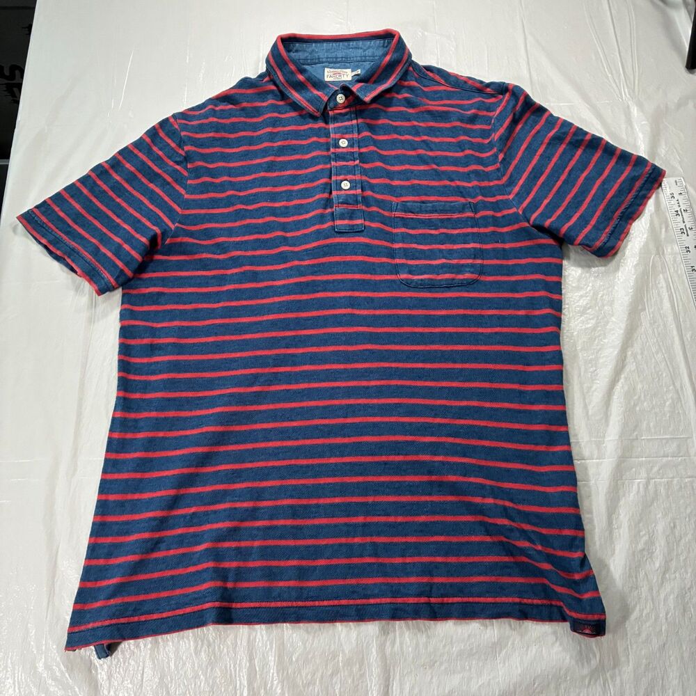 Faherty Breton Polo Shirt Mens Size L Light Blue w/ Pink Stripes Short Sleeve - Picture 3 of 8